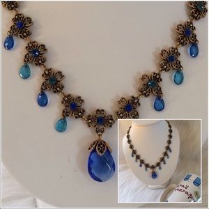 Vintage Blue Briolette Drop Necklace